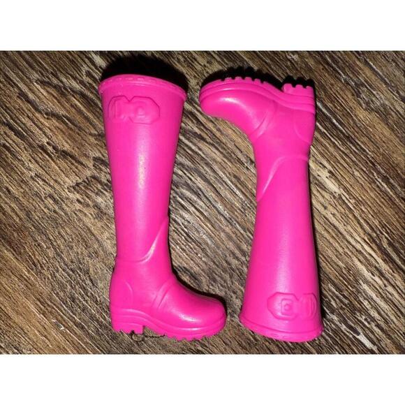 Barbie Doll Shoes Pink Tall Western Cowgirl Farmer Modern Flat Feet Preppy Boots - Picture 1 of 9